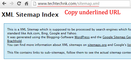Copy the sitemap url